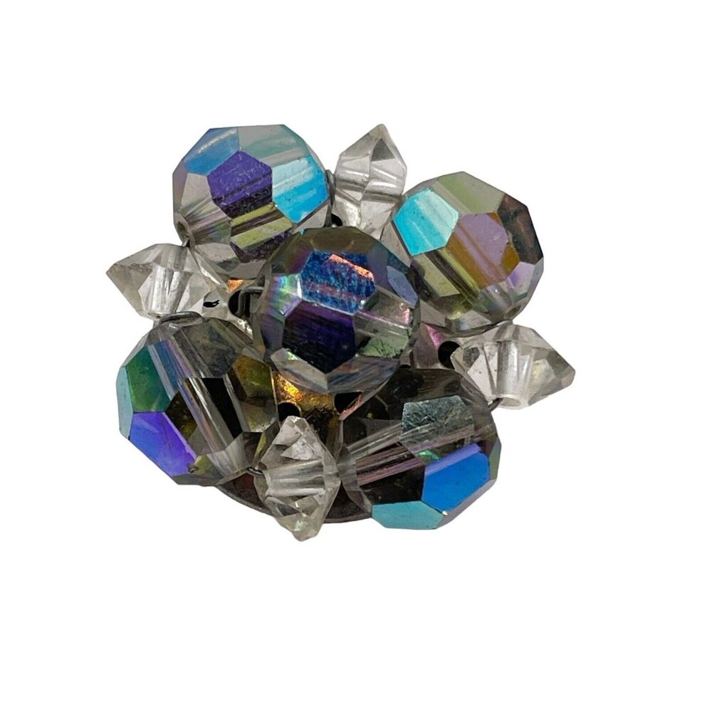 VTG LAGUNA AB SMOKEY DARK & CLEAR BEAD CLUSTER CLIP ON EARRINGS SILVER TONE - Picture 6 of 14
